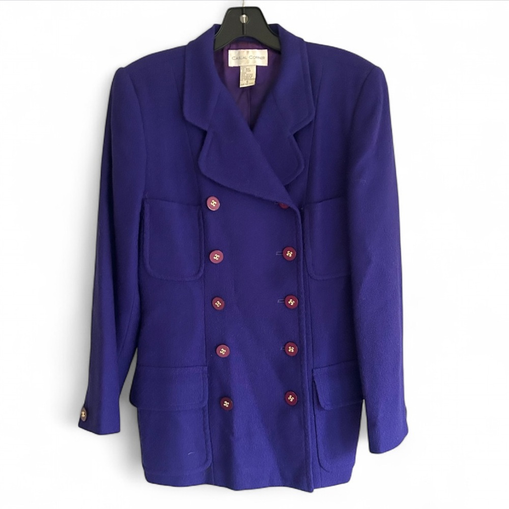 VINTAGE CASUAL CORNER Wool Double Breasted Blazer Royal Purple Artsy Mod Retro 6